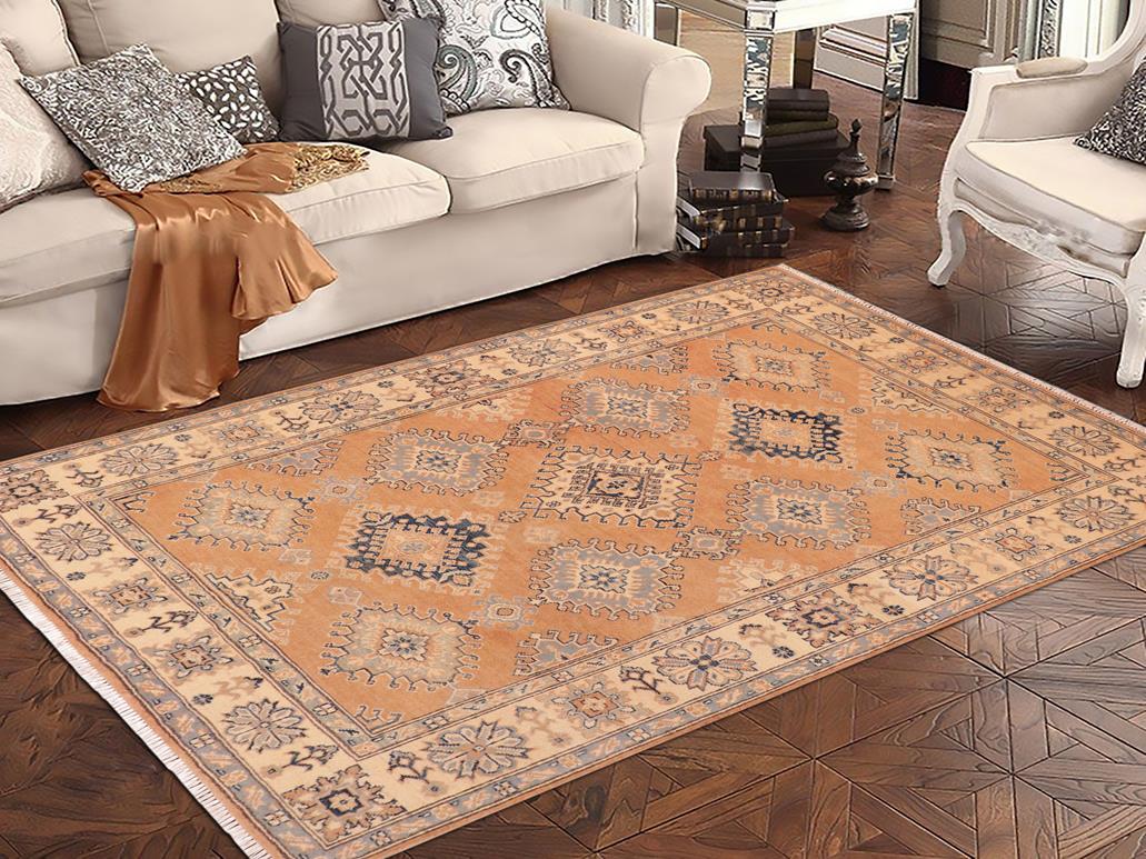 handmade Geometric Kazak Brown Beige Hand Knotted RECTANGLE 100% WOOL area rug 5x7