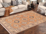 handmade Geometric Kazak Brown Beige Hand Knotted RECTANGLE 100% WOOL area rug 5x7