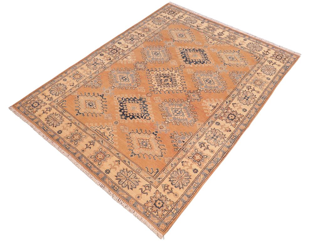 handmade Geometric Kazak Brown Beige Hand Knotted RECTANGLE 100% WOOL area rug 5x7
