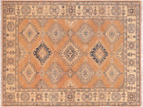 handmade Geometric Kazak Brown Beige Hand Knotted RECTANGLE 100% WOOL area rug 5x7