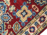 handmade Geometric Kazak Red Beige Hand Knotted RECTANGLE 100% WOOL area rug 3x4