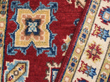 handmade Geometric Kazak Red Beige Hand Knotted RECTANGLE 100% WOOL area rug 3x4