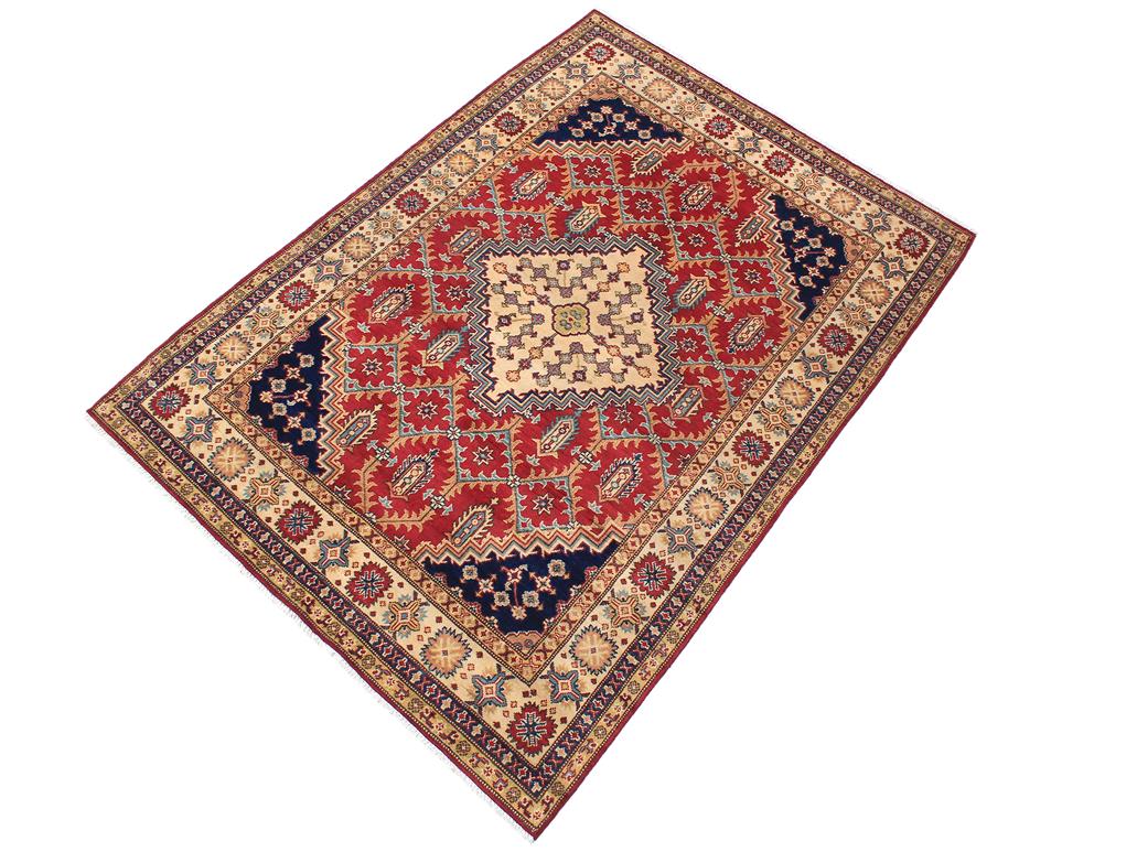 handmade Geometric Kazak Red Beige Hand Knotted RECTANGLE 100% WOOL area rug 6x8