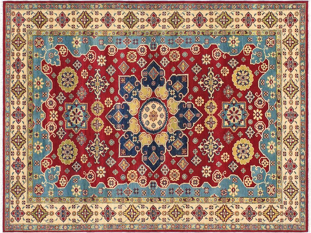 handmade Geometric Kazak Red Beige Hand Knotted RECTANGLE 100% WOOL area rug 6x9