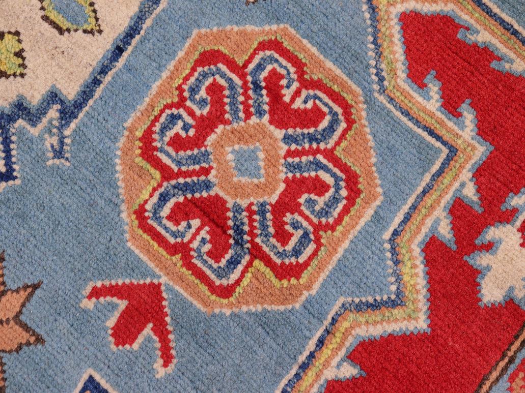 handmade Geometric Kazak Blue Beige Hand Knotted RECTANGLE 100% WOOL area rug 6x8