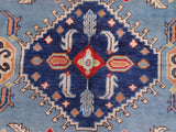 handmade Geometric Kazak Blue Beige Hand Knotted RECTANGLE 100% WOOL area rug 6x8