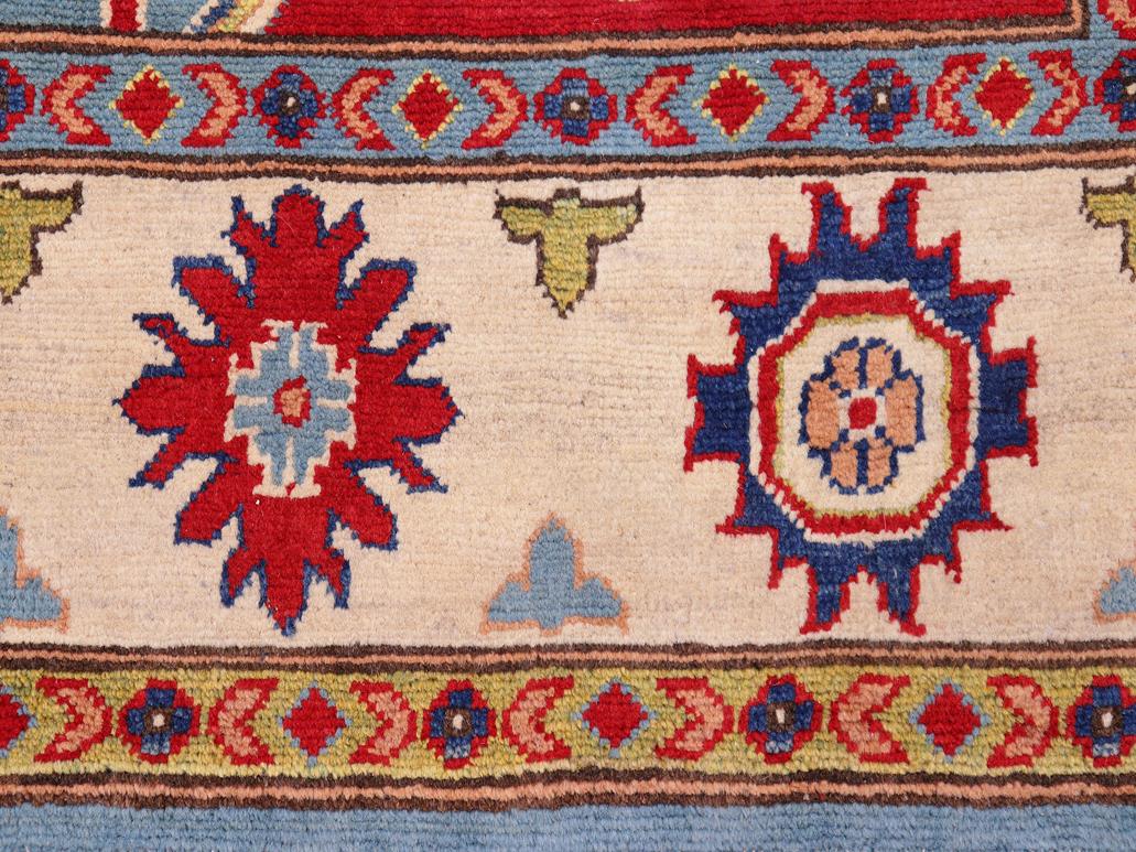 handmade Geometric Kazak Blue Beige Hand Knotted RECTANGLE 100% WOOL area rug 6x8