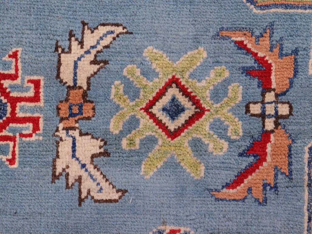 handmade Geometric Kazak Blue Beige Hand Knotted RECTANGLE 100% WOOL area rug 6x8