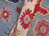 handmade Geometric Kazak Blue Beige Hand Knotted RECTANGLE 100% WOOL area rug 6x8