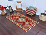 handmade Geometric Kazak Red Beige Hand Knotted RECTANGLE 100% WOOL area rug 3x5