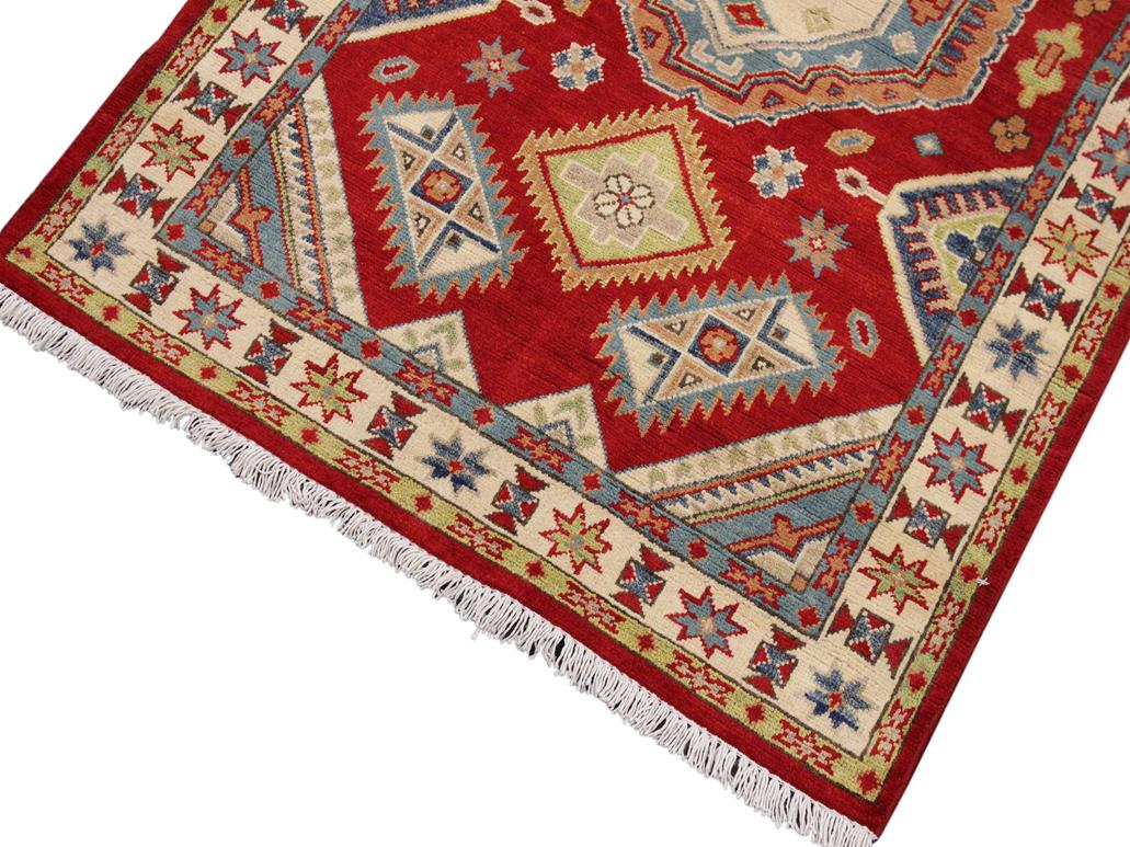 handmade Geometric Kazak Red Beige Hand Knotted RECTANGLE 100% WOOL area rug 3x5