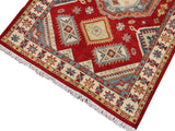 handmade Geometric Kazak Red Beige Hand Knotted RECTANGLE 100% WOOL area rug 3x5