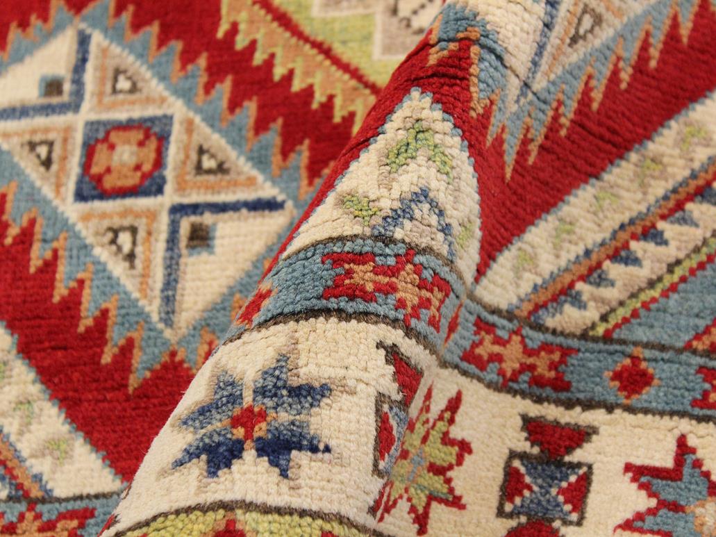 handmade Geometric Kazak Red Beige Hand Knotted RECTANGLE 100% WOOL area rug 3x5