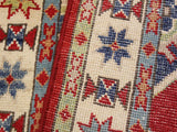 handmade Geometric Kazak Red Beige Hand Knotted RECTANGLE 100% WOOL area rug 3x5