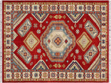 Tribal Kazak Raven Red/Beige Wool Rug - 3'2'' x 5'0''