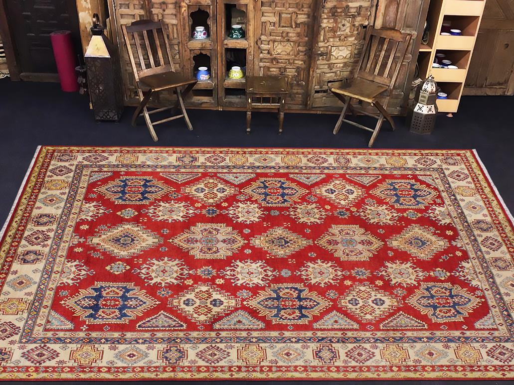 handmade Geometric Kazak Red Beige Hand Knotted RECTANGLE 100% WOOL area rug 9x12