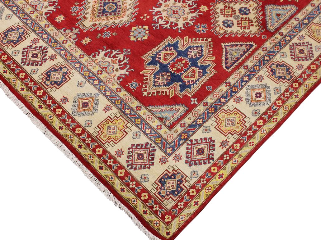 handmade Geometric Kazak Red Beige Hand Knotted RECTANGLE 100% WOOL area rug 9x12