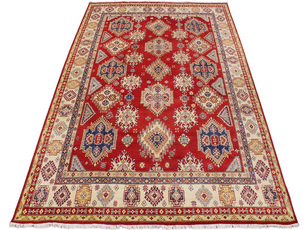 handmade Geometric Kazak Red Beige Hand Knotted RECTANGLE 100% WOOL area rug 9x12