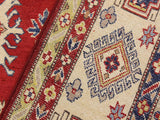 handmade Geometric Kazak Red Beige Hand Knotted RECTANGLE 100% WOOL area rug 9x12