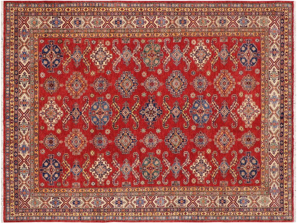 handmade Geometric Super Kazak Red Beige Hand Knotted RECTANGLE 100% WOOL area rug 8x10