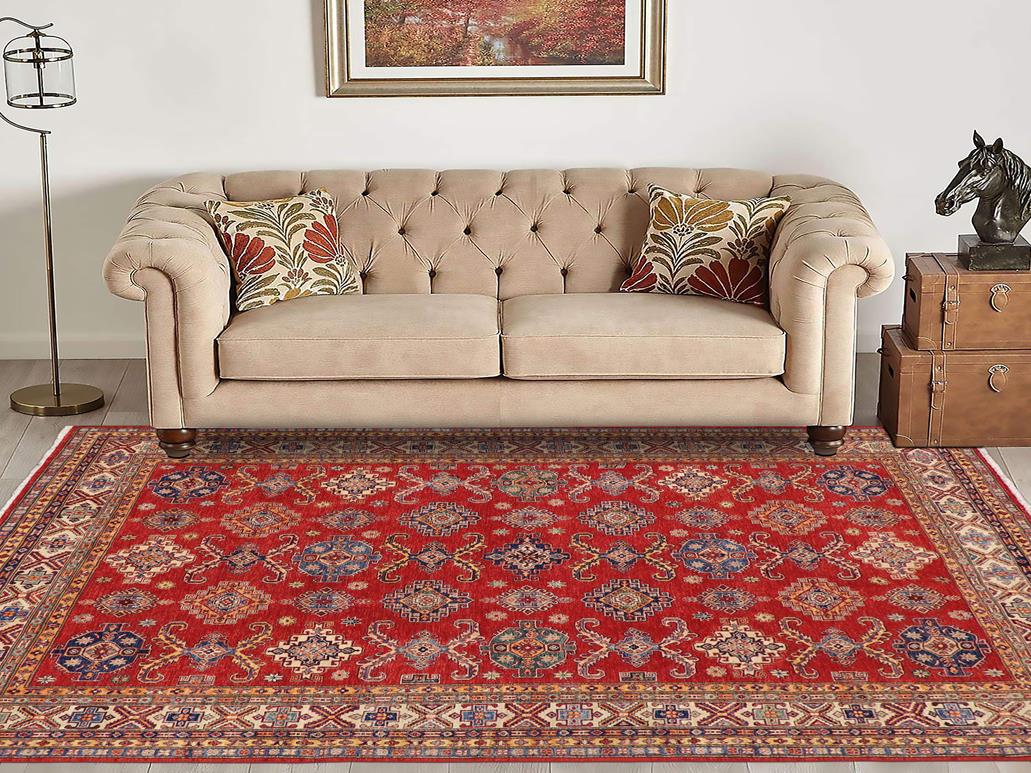 handmade Geometric Super Kazak Red Beige Hand Knotted RECTANGLE 100% WOOL area rug 8x10