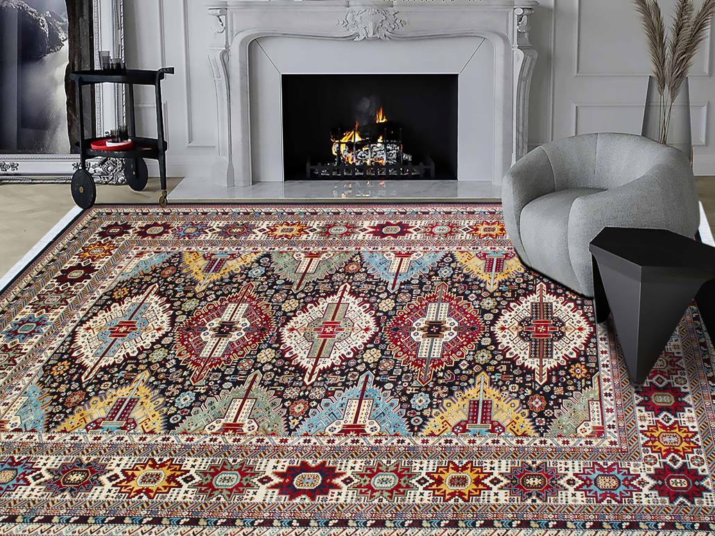 handmade Geometric Sherwan Black Ivory Hand Knotted RECTANGLE 100% WOOL area rug 12x17