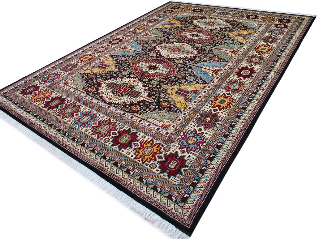 handmade Geometric Sherwan Black Ivory Hand Knotted RECTANGLE 100% WOOL area rug 12x17