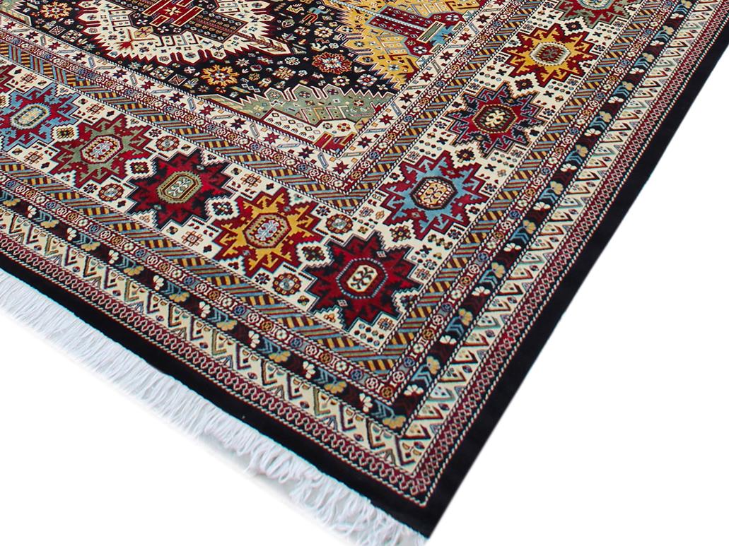 handmade Geometric Sherwan Black Ivory Hand Knotted RECTANGLE 100% WOOL area rug 12x17