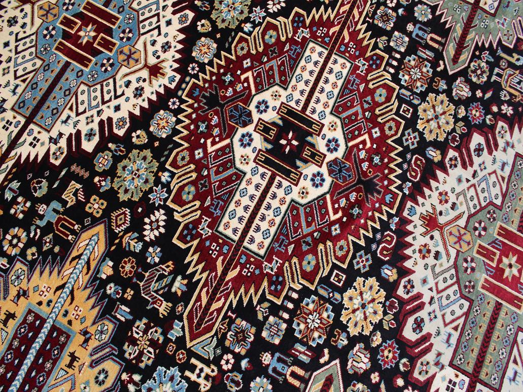 handmade Geometric Sherwan Black Ivory Hand Knotted RECTANGLE 100% WOOL area rug 12x17