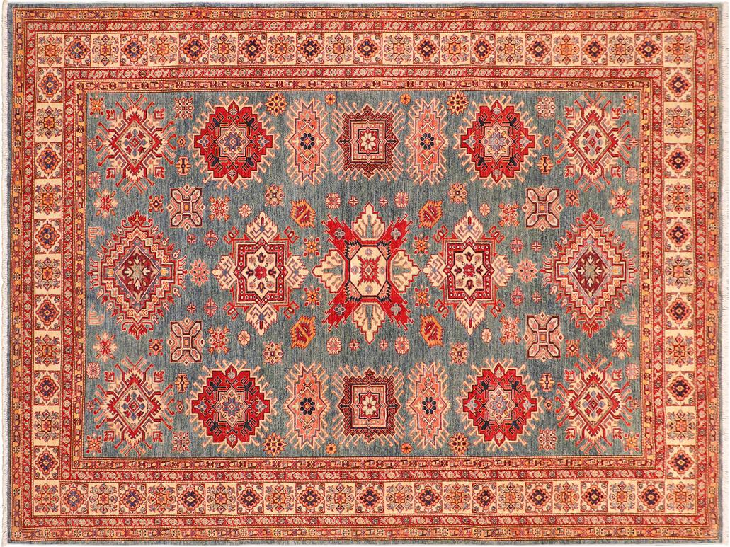 handmade Geometric Super Kazak Green Beige Hand Knotted RECTANGLE 100% WOOL area rug 8x10