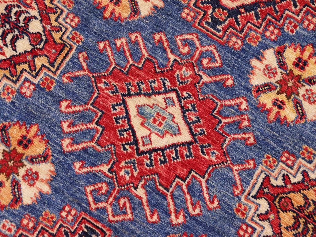 handmade Geometric Super Kazak Blue Beige Hand Knotted RECTANGLE 100% WOOL area rug 9x13