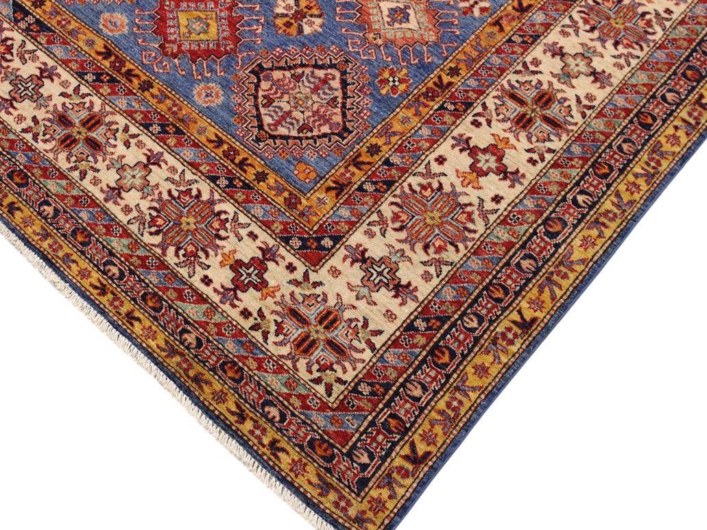 handmade Geometric Super Kazak Blue Beige Hand Knotted RECTANGLE 100% WOOL area rug 9x12