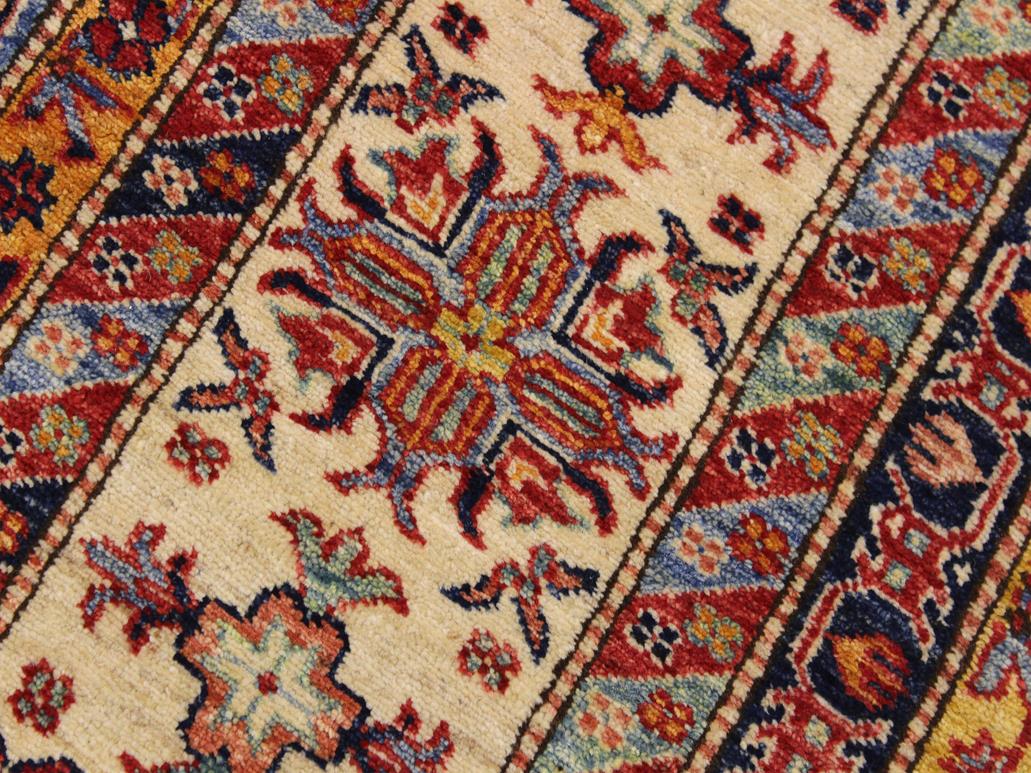 handmade Geometric Super Kazak Blue Beige Hand Knotted RECTANGLE 100% WOOL area rug 9x12