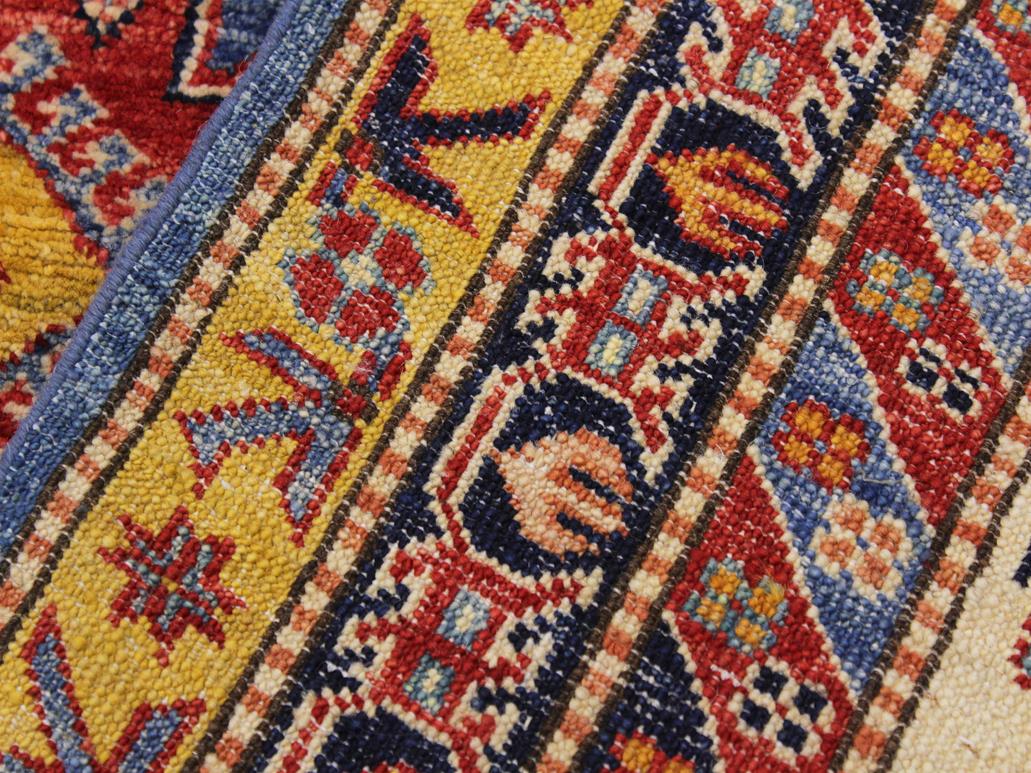 handmade Geometric Super Kazak Blue Beige Hand Knotted RECTANGLE 100% WOOL area rug 9x12