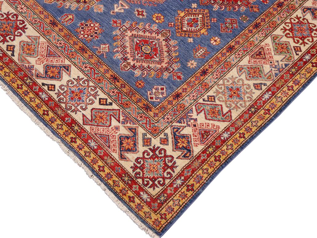 handmade Geometric Super Kazak Blue Beige Hand Knotted RECTANGLE 100% WOOL area rug 9x12