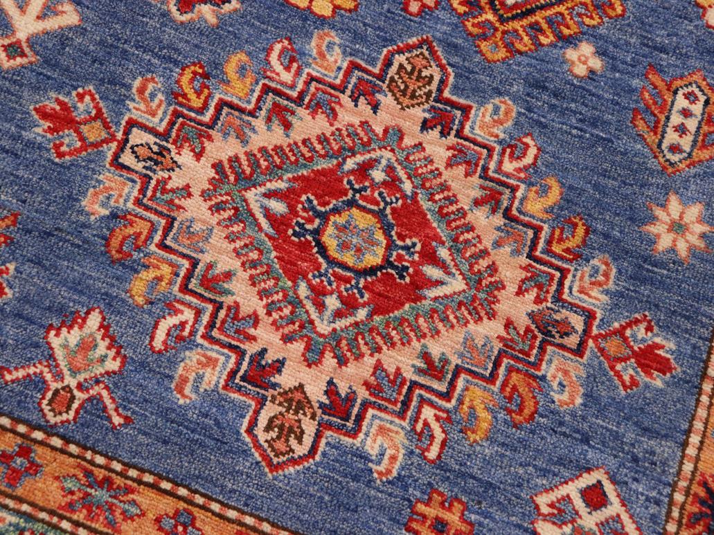 handmade Geometric Super Kazak Blue Beige Hand Knotted RECTANGLE 100% WOOL area rug 9x12