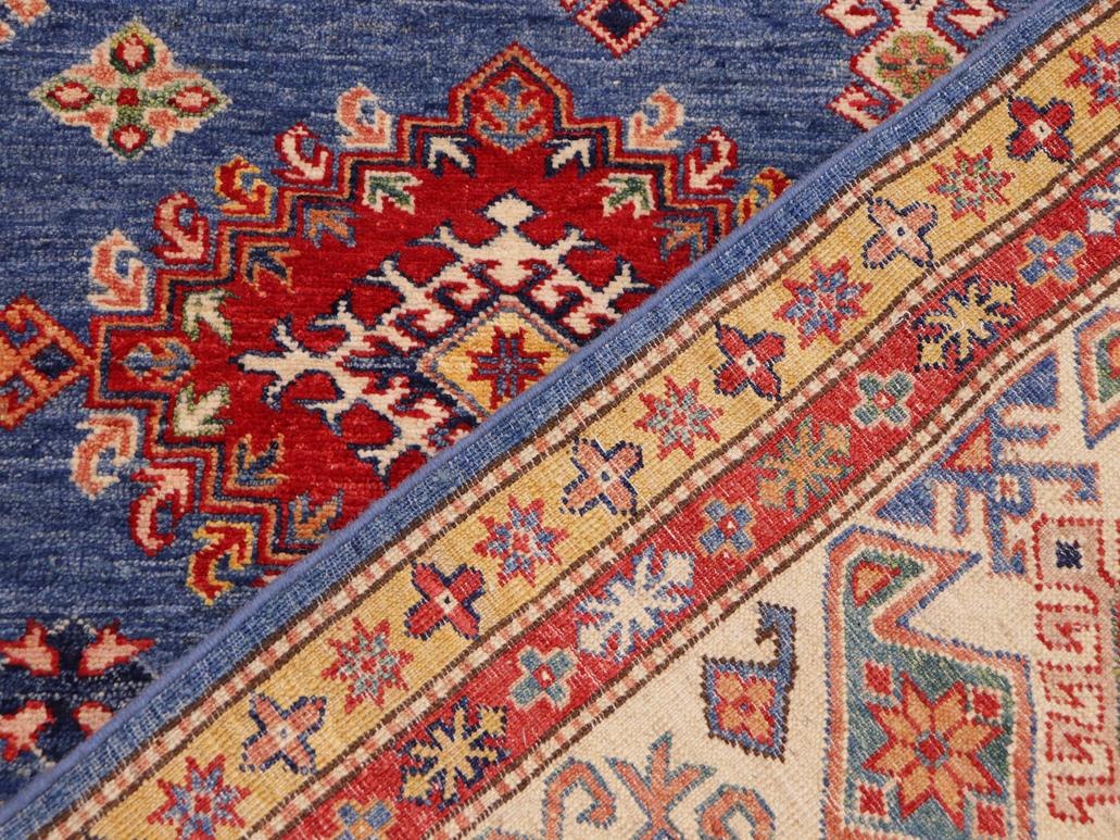 handmade Geometric Super Kazak Blue Beige Hand Knotted RECTANGLE 100% WOOL area rug 9x12