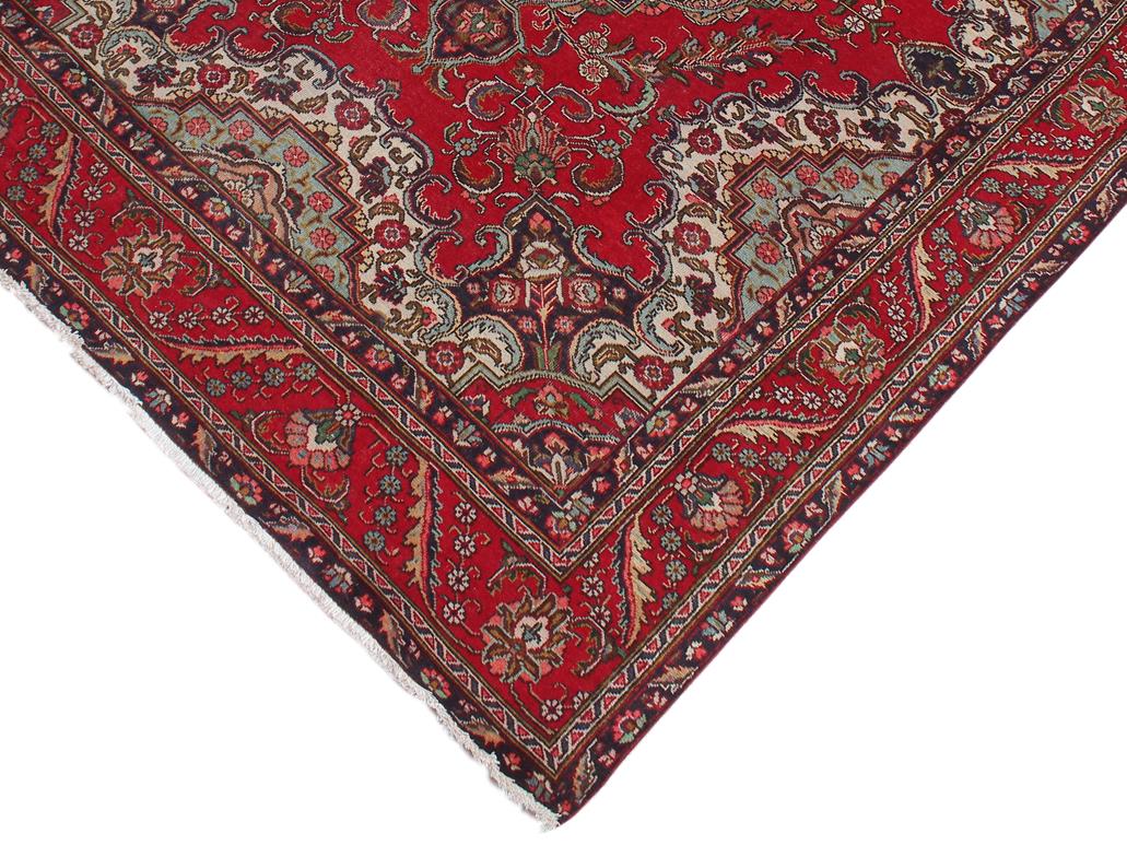 handmade Medallion, Traditional Tabriz Red Blue Hand Knotted RECTANGLE 100% WOOL area rug 7x11