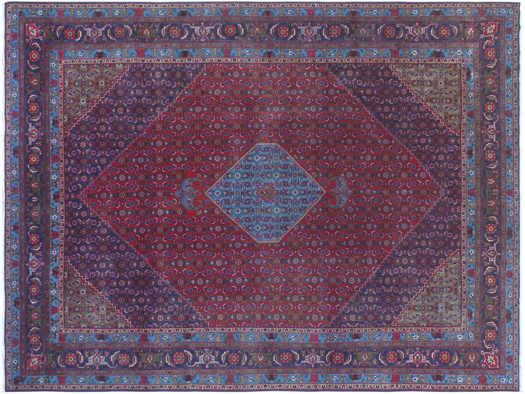 handmade Medallion, Traditional Tabriz Red Blue Hand Knotted RECTANGLE 100% WOOL area rug 10x13