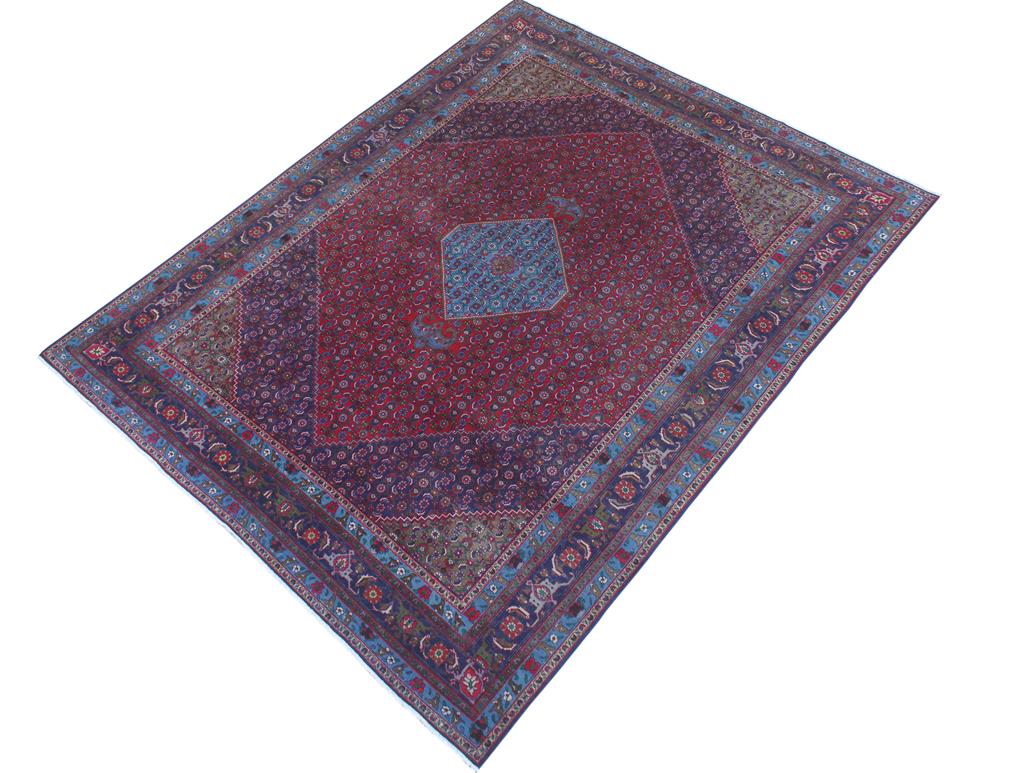 handmade Medallion, Traditional Tabriz Red Blue Hand Knotted RECTANGLE 100% WOOL area rug 10x13