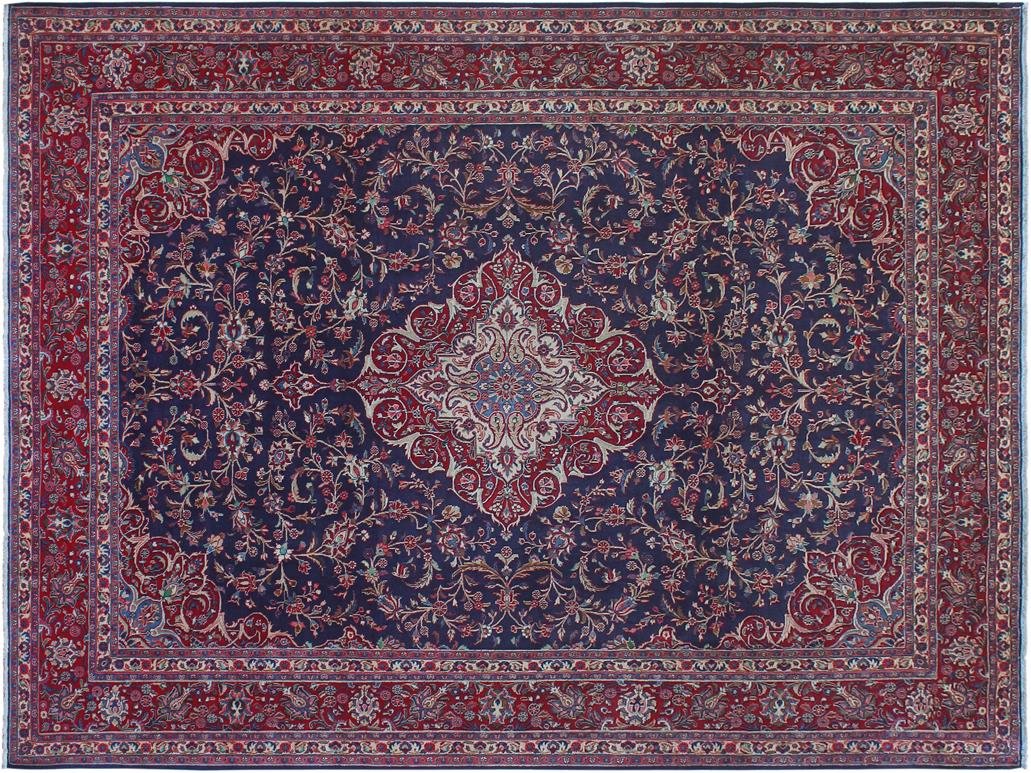 handmade Medallion, Traditional Kashan Blue Red Hand Knotted RECTANGLE 100% WOOL area rug 10x13