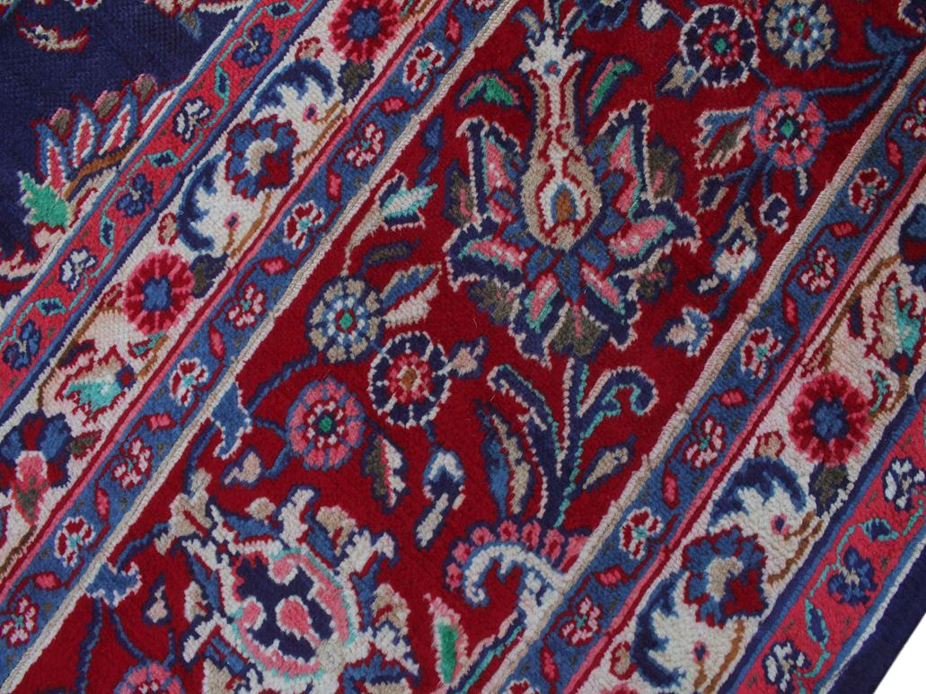 handmade Medallion, Traditional Kashan Blue Red Hand Knotted RECTANGLE 100% WOOL area rug 10x13