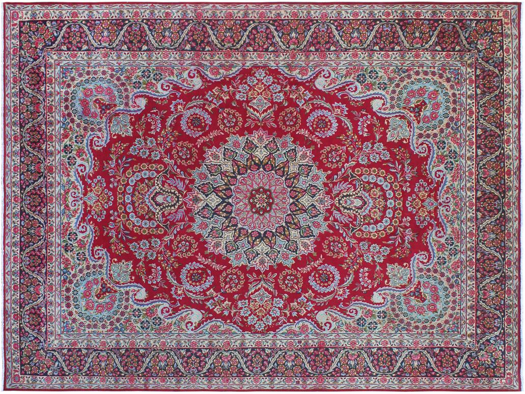 handmade Medallion, Traditional Tabriz Red Blue Hand Knotted RECTANGLE 100% WOOL area rug 10x13