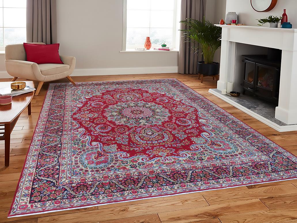 handmade Medallion, Traditional Tabriz Red Blue Hand Knotted RECTANGLE 100% WOOL area rug 10x13