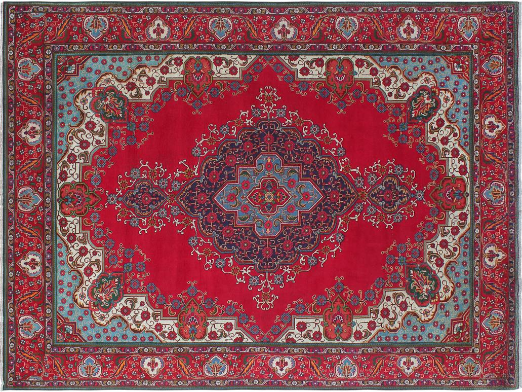 handmade Medallion, Traditional Tabriz Red Blue Hand Knotted RECTANGLE 100% WOOL area rug 10x13