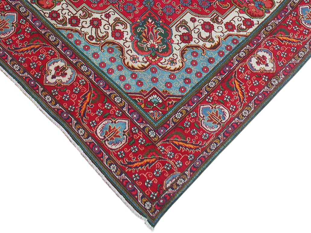 handmade Medallion, Traditional Tabriz Red Blue Hand Knotted RECTANGLE 100% WOOL area rug 10x13