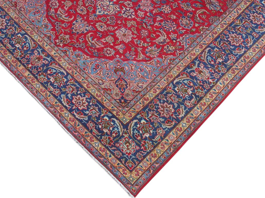 handmade Medallion, Traditional Kashan Red Blue Hand Knotted RECTANGLE 100% WOOL area rug 10x13