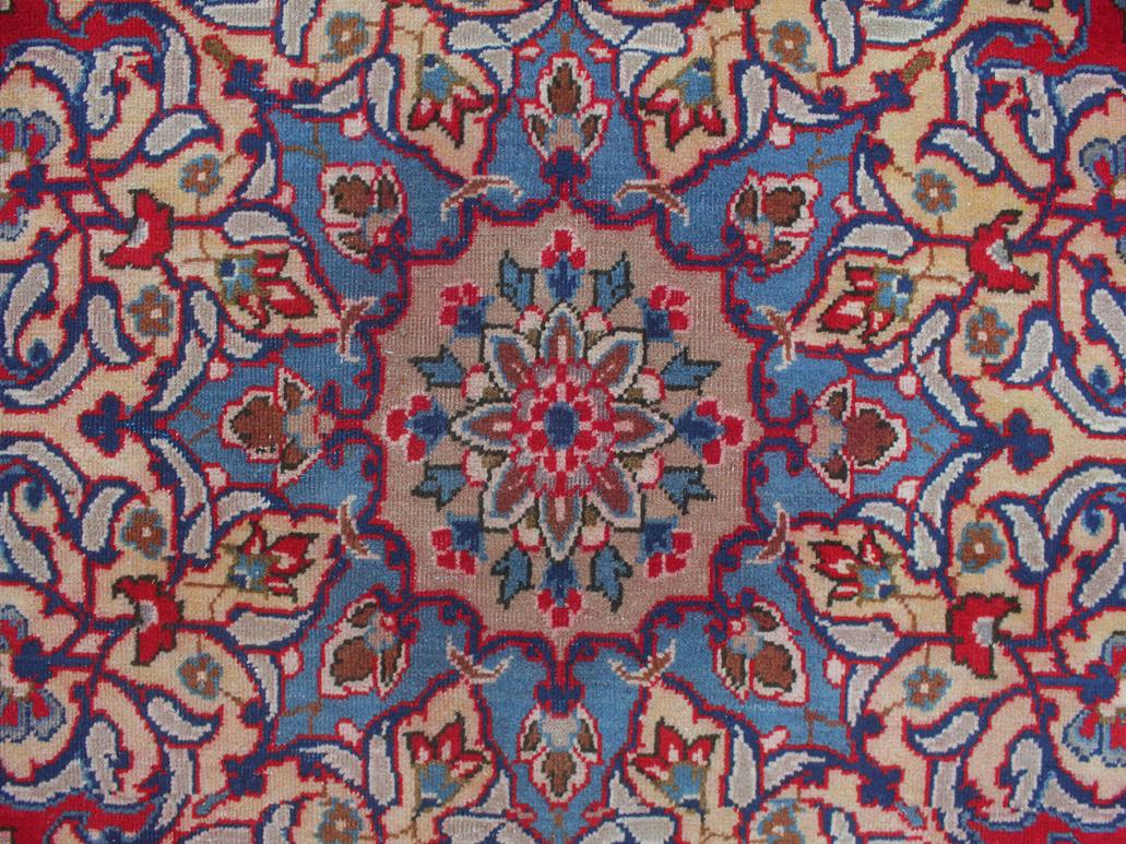 handmade Medallion, Traditional Kashan Red Blue Hand Knotted RECTANGLE 100% WOOL area rug 10x13
