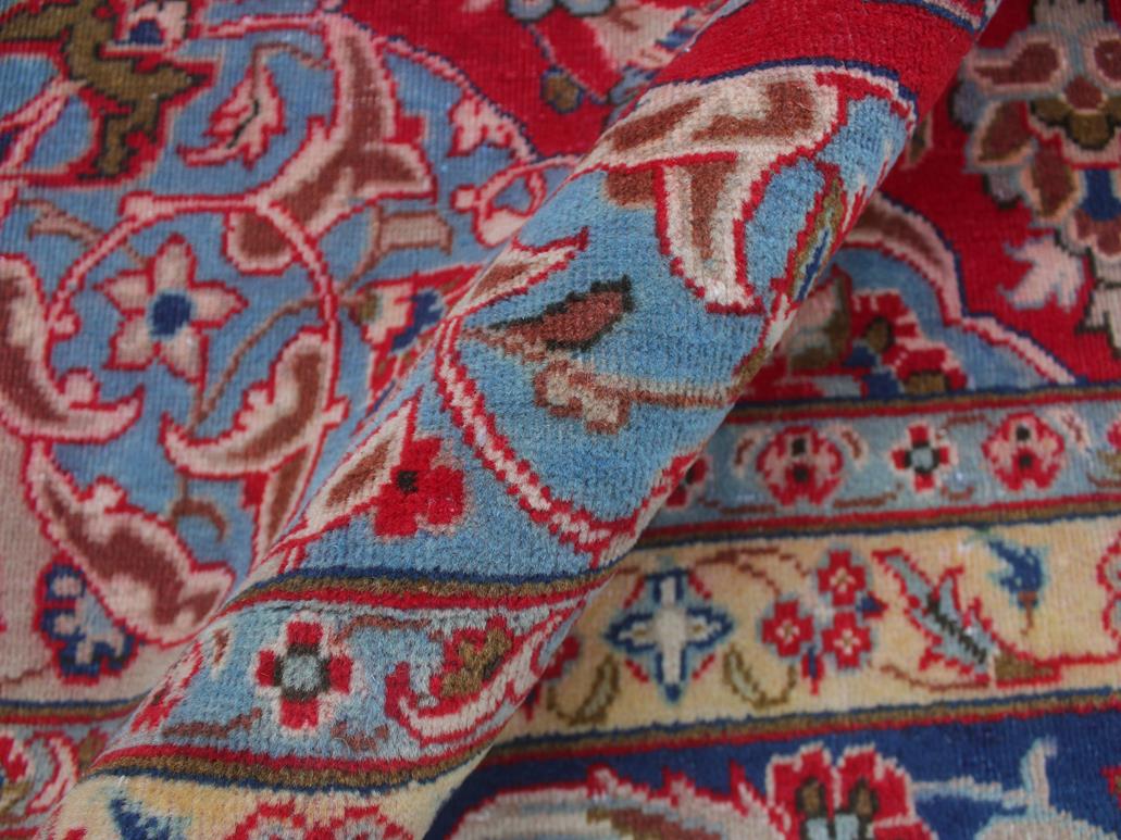 handmade Medallion, Traditional Kashan Red Blue Hand Knotted RECTANGLE 100% WOOL area rug 10x13