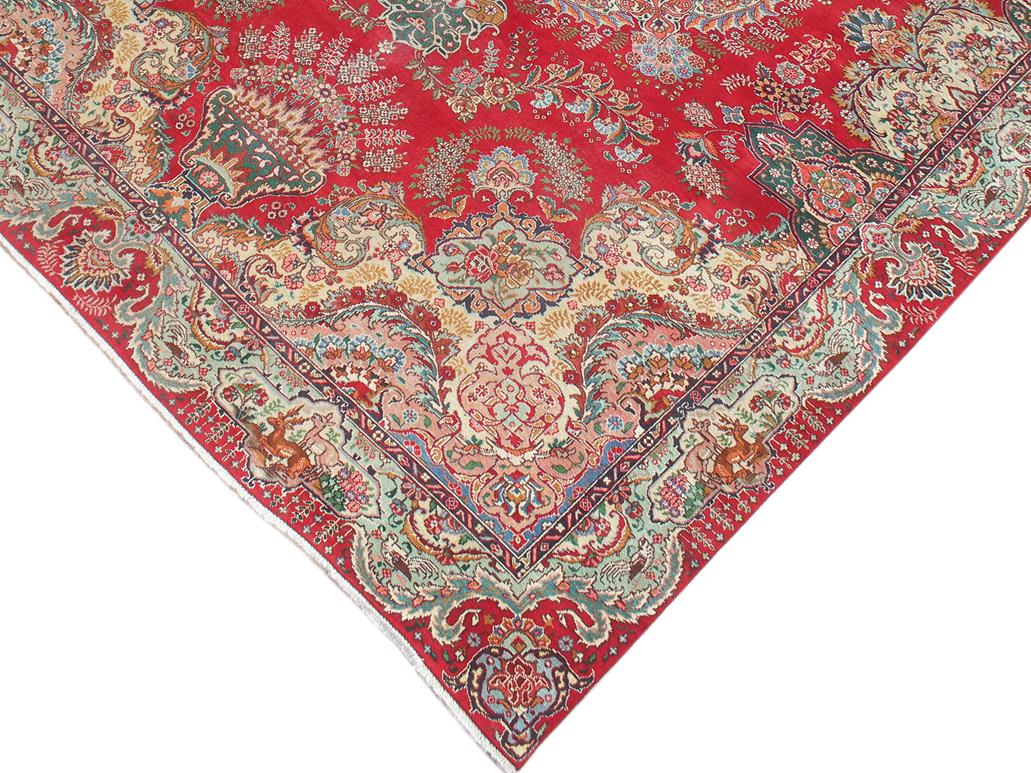 handmade Medallion, Traditional Tabriz Red Green Hand Knotted RECTANGLE 100% WOOL area rug 10x13